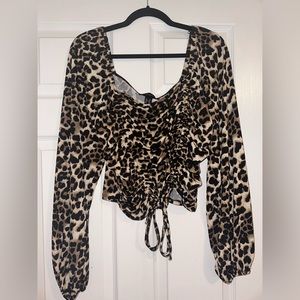 Forever 21 Cheetah Long Sleeve Ruched Crop Top